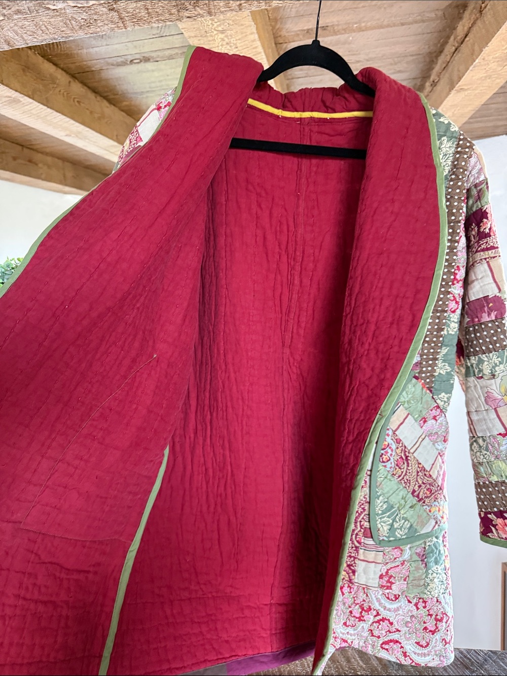 Quilted Patchwork Jacket - Red & Green - Picture 4 of 4